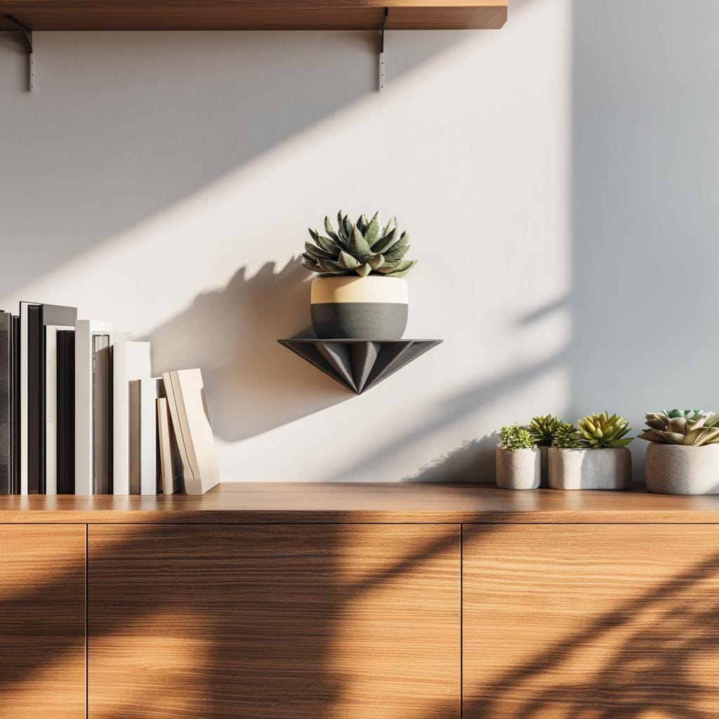 3D Printed Shelf | Geometric Pyramid Wall Shelf | Modern Floating Shelf for Plants | Minimalist Bookshelf | Unique Decorative Wall Decor