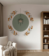 Hanging Plant Wall Decal | Botanical Circle Wall Art | Modern Boho Vinyl Wall Sticker | Minimalist Leaf Wreath Mural Green Terracotta Decor
