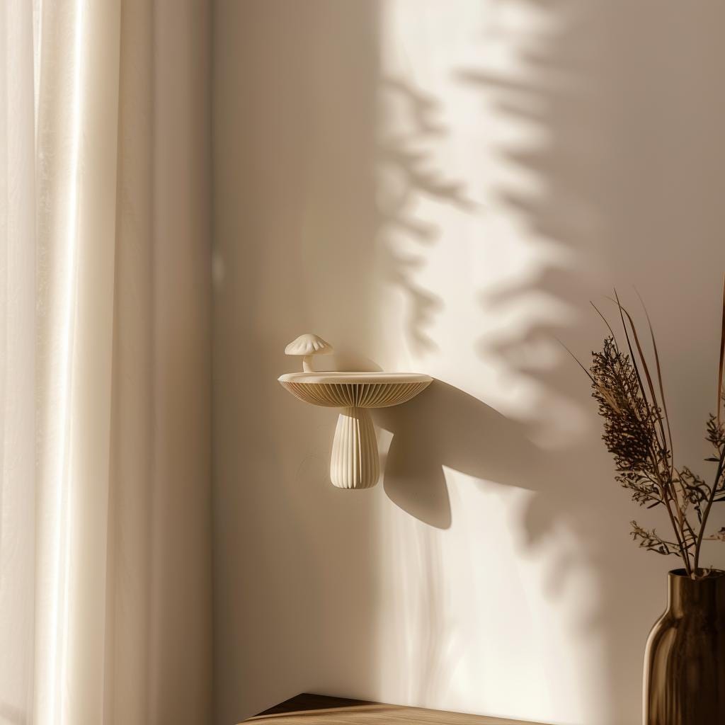 3D Printed Mushroom Wall Shelf | Modern Nature Inspired Floating Shelf | Unique Organic Home Decor | Contemporary Botanical Wall Accent