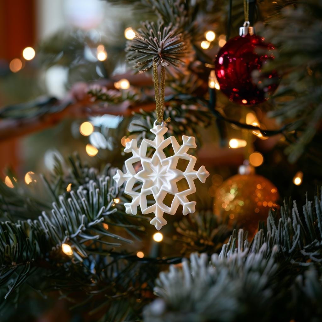 3D Printed Snowflake Ornament | Elegant Christmas Tree Decoration | Modern Minimalist Holiday Ornament Made from Matte PLA Plastic