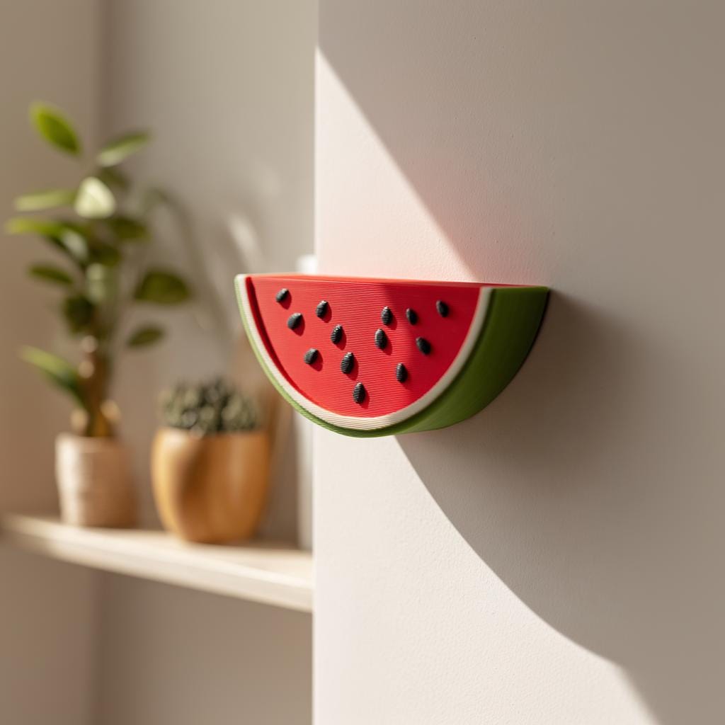 3D Printed Watermelon Wall Shelf | Cute Fruit Floating Ledge | Playful Kitchen Decor Accent for Fun Modern Home Interiors and Walls Decor