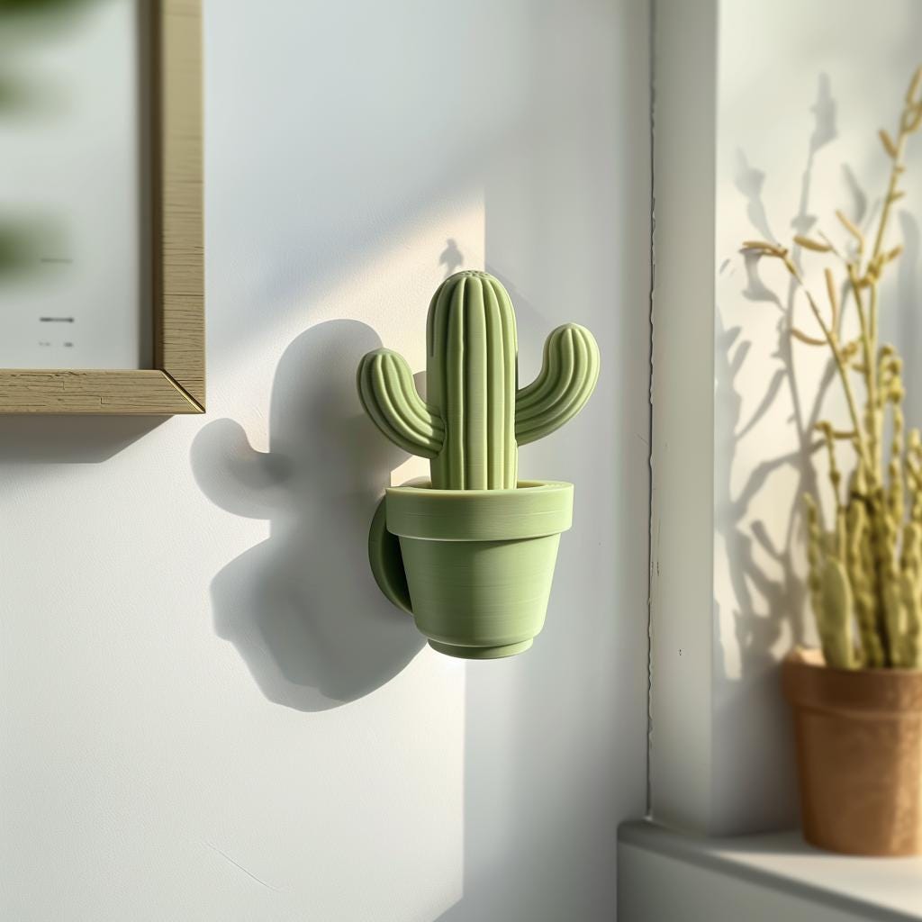3D Printed Cactus Wall Decor | Modern Minimalist Plant Shaped Decoration | Unique Contemporary Home Accent for Creative Wall Display