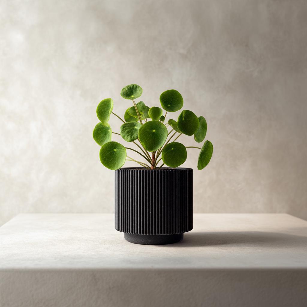 3D Printed Modern Black Planter | Minimalist Ribbed Plant Pot | Contemporary Indoor Planter