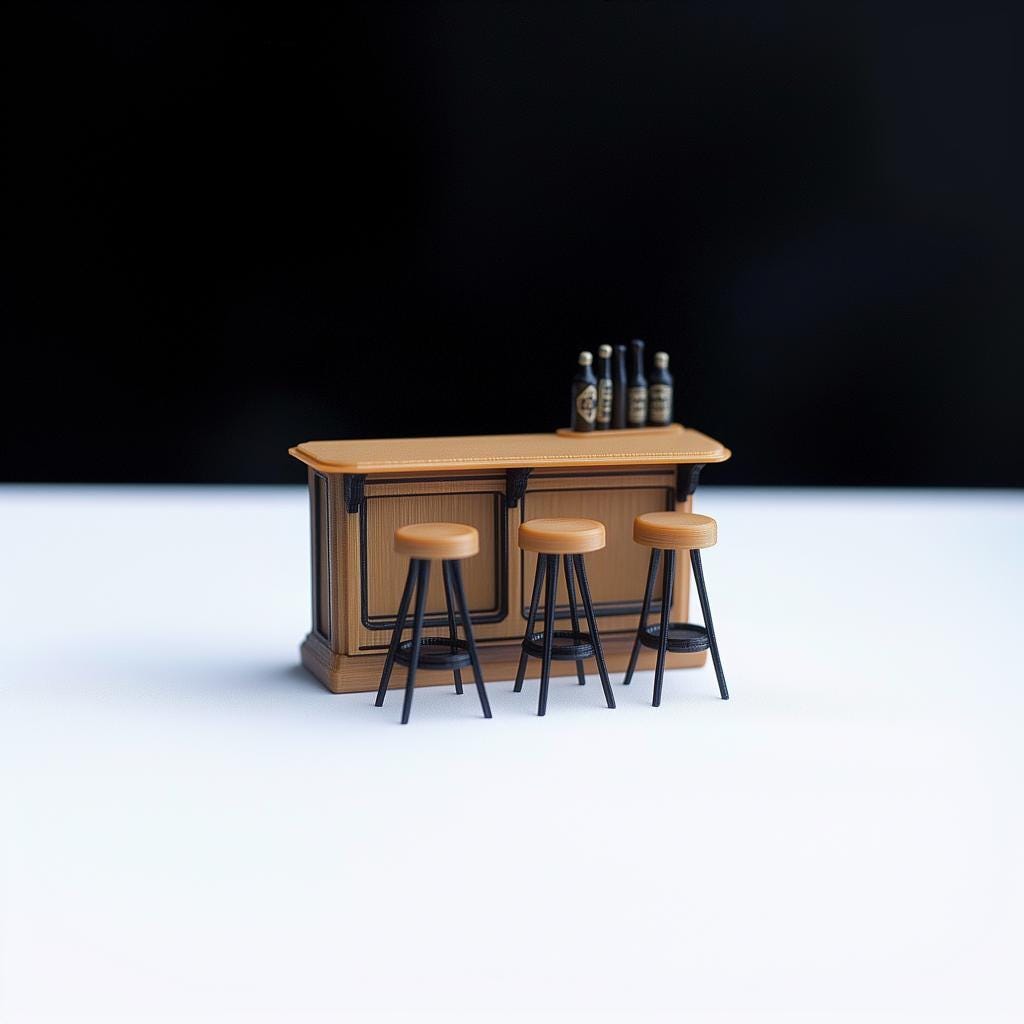Miniature Bar Counter Set 1:12 Scale Dollhouse Bar | Miniature Bar & Stools Dollhouse Pub Scene | Tiny Bar Furniture Modern Mini Bar Diorama