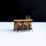 Miniature Bar Counter Set 1:12 Scale Dollhouse Bar | Miniature Bar & Stools Dollhouse Pub Scene | Tiny Bar Furniture Modern Mini Bar Diorama
