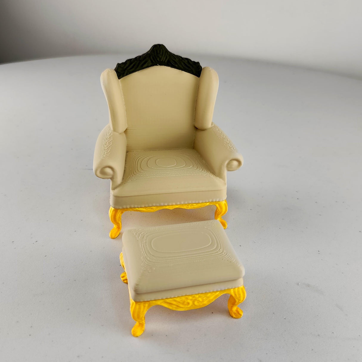 Dollhouse Victorian Armchair & Ottoman | 1:12 Scale Miniature Furniture | 3D Printed Elegant Dollhouse Chair