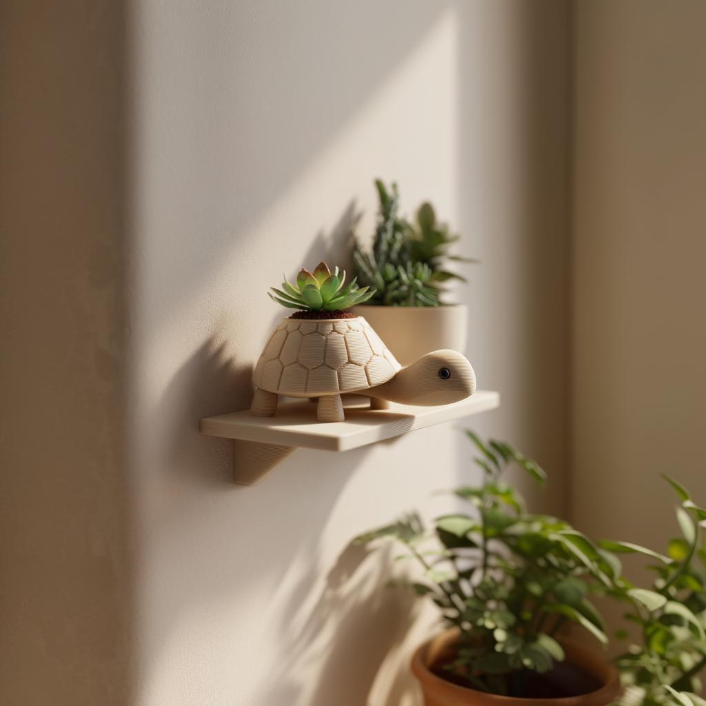 3D Printed Turtle Planter Shelf | Animal Succulent Holder Display | Floating Ledge Decor for Nursery, Kids Room and Cozy Home Interiors