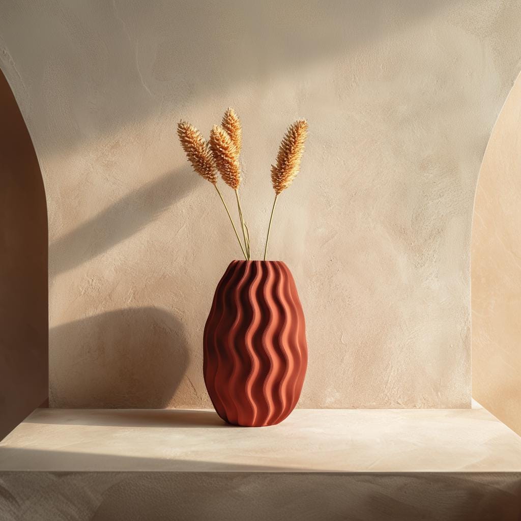 3D Printed Wavy Vase | Modern Terracotta Style Vase | Minimalist Organic Vase | Decorative PLA Plastic Vase for Dried Flowers