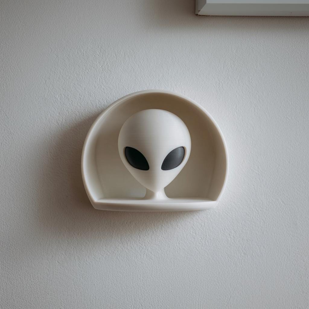 3D Printed Alien Wall Niche Decor | Minimalist UFO Shelf Sculpture for Bedroom, Gaming Room, Modern Office Sci-Fi Geeky Home Accent