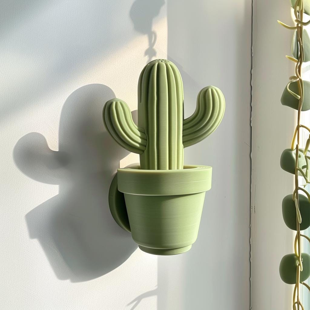 3D Printed Cactus Wall Decor | Modern Minimalist Plant Shaped Decoration | Unique Contemporary Home Accent for Creative Wall Display
