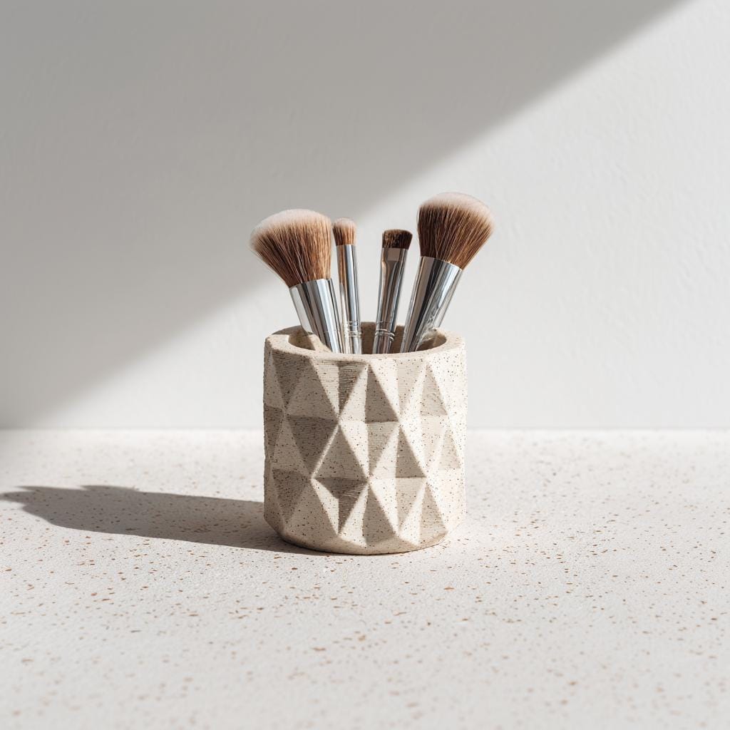 Makeup Brush Holder | Geometric Desk Organizer | 3D Printed Pen Cup | Minimalist Vase | Original Gift for Her | Modern Vanity Decor