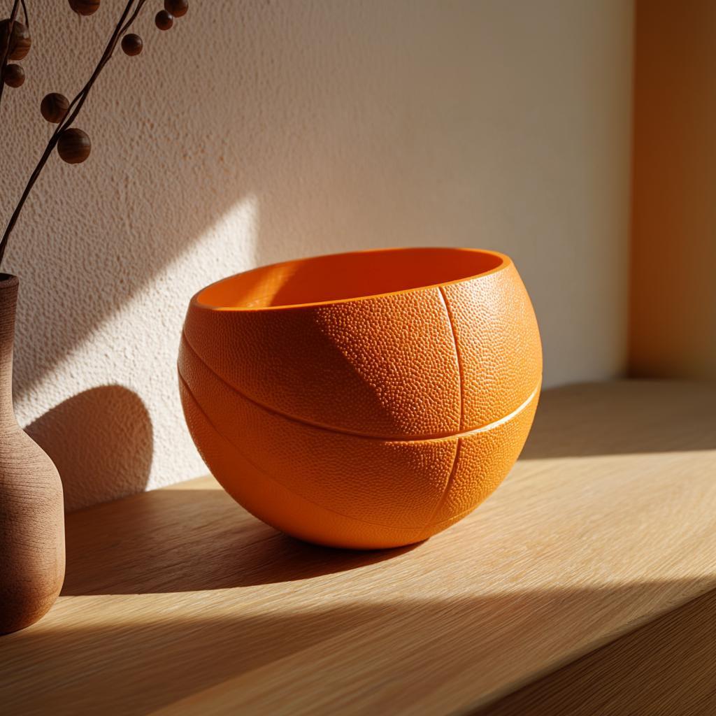 3D Printed Basketball Bowl Candy Dish | Modern Orange Sports Decor Centerpiece for Keys, Snacks and Small Items in Game Room or Home Office