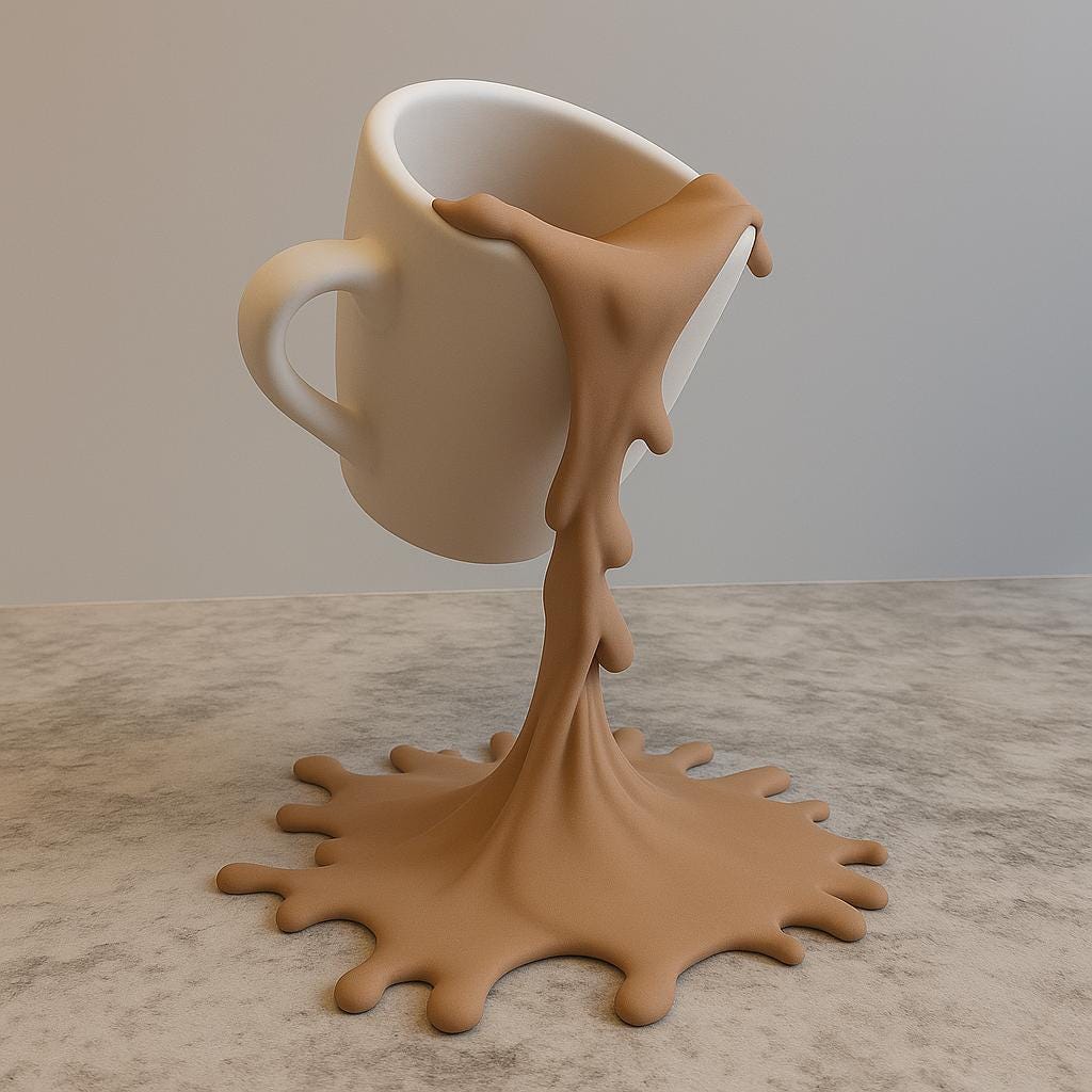Floating Spilling Coffee Cup | 3D Printed Coffee Illusion Sculpture Kitchen Decor | Coffee Bar Display Optical Illusion Unique Lover Gift