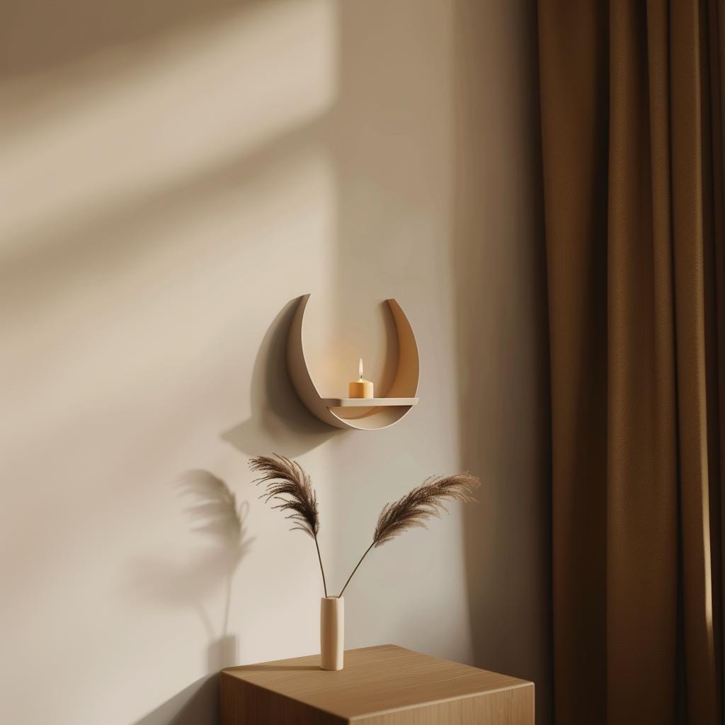 3D Printed Crescent Moon Wall Shelf | Modern Minimalist Floating Shelf Design | Unique Lunar Home Decor Accent
