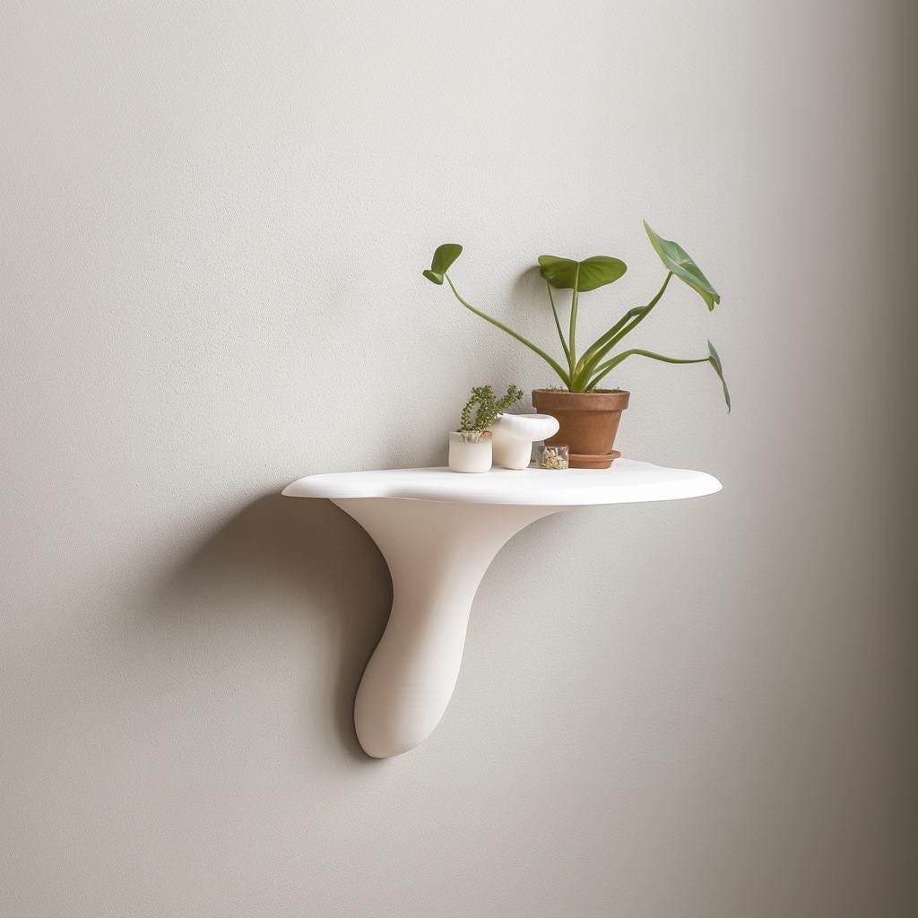 Minimalist Mushroom Wall Shelf | Artists Conk Inspired 3D Printed Shelf | Modern Organic Decor | White Floating Shelf for Plants Wall Accent