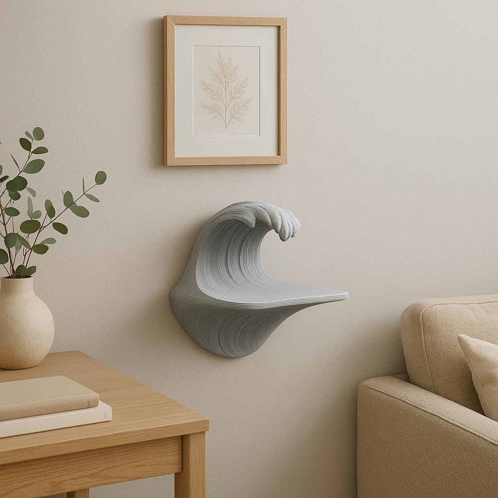 Wave Wall Shelf | 3D Printed Ocean-Inspired Floating Shelf | Sculptural Modern Wall Art