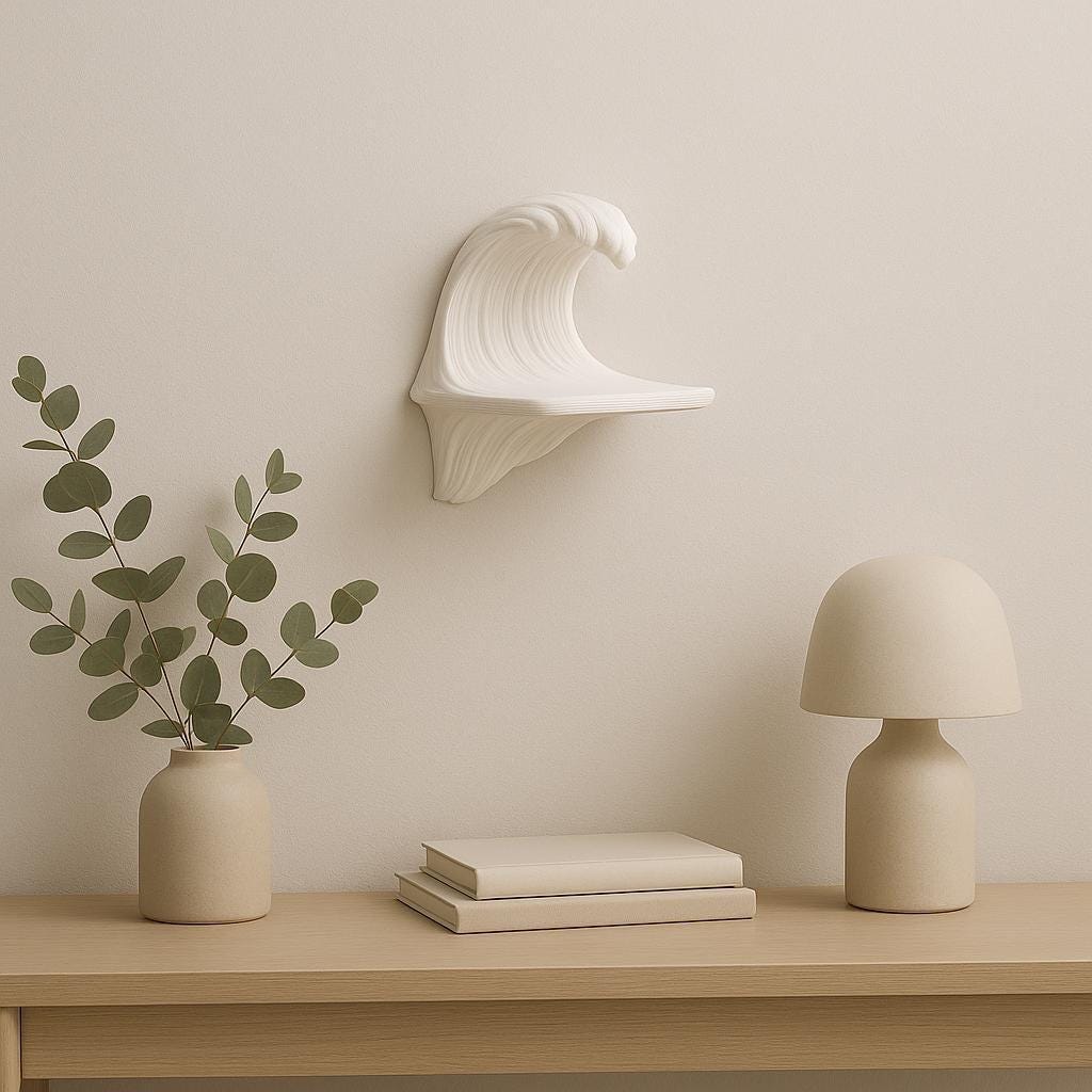 Wave Wall Shelf | 3D Printed Floating Shelf | Ocean-Inspired Decor | Matte White Shelf for Minimalist Interiors | Modern Sculptural Wall Art