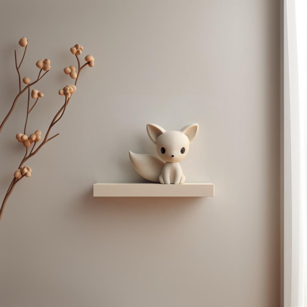 3D Printed Fox Wall Shelf | Minimal Character Floating Ledge Display | Cute Modern Room Decor Accent for Kids Rooms and Cozy Home Interiors