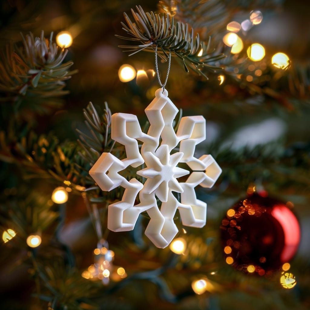 10x 3D Printed Snowflake Christmas Tree Ornaments | Modern Geometric Snowflake Decor | Minimal Winter Holiday Decoration for Cozy Homes