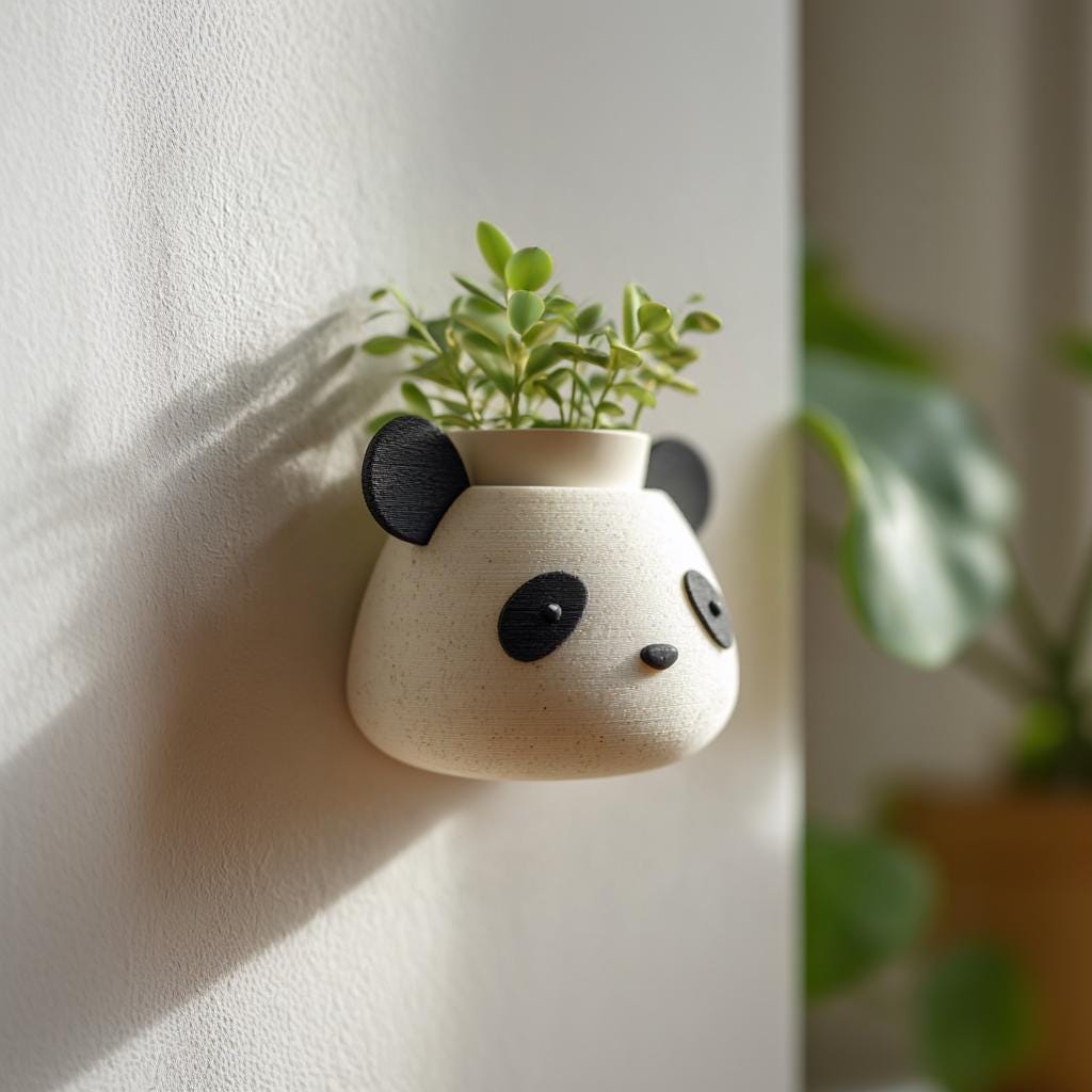 3D Printed Panda Wall Planter | Animal Face Hanging Pot for Nursery | Minimal Wall Decor for Modern Kids Rooms and Playroom Spaces at Home
