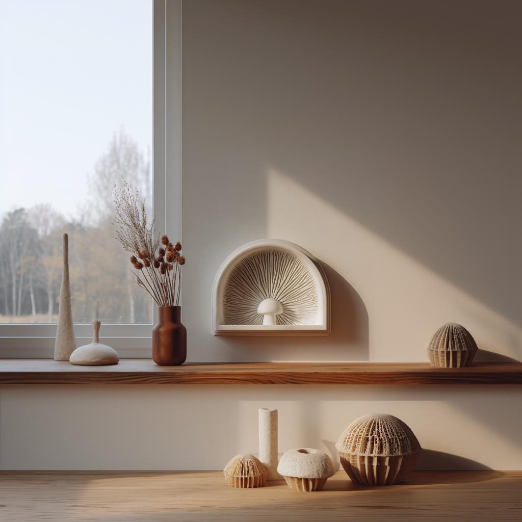 3D Printed Mushroom Wall Niche Decor | Modern Minimalist Fungi Sculpture Art Shelf for Cozy Living Room, Hallway or Bedroom Accent Piece