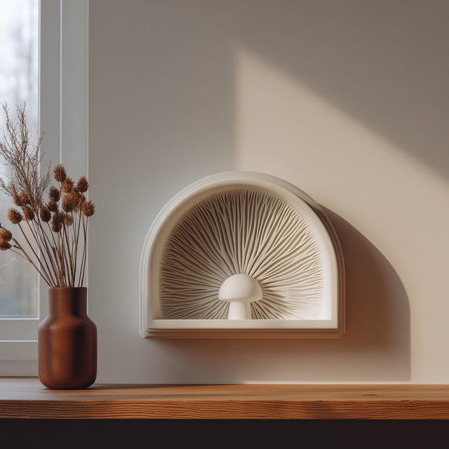 3D Printed Mushroom Wall Niche Decor | Modern Minimalist Fungi Sculpture Art Shelf for Cozy Living Room, Hallway or Bedroom Accent Piece