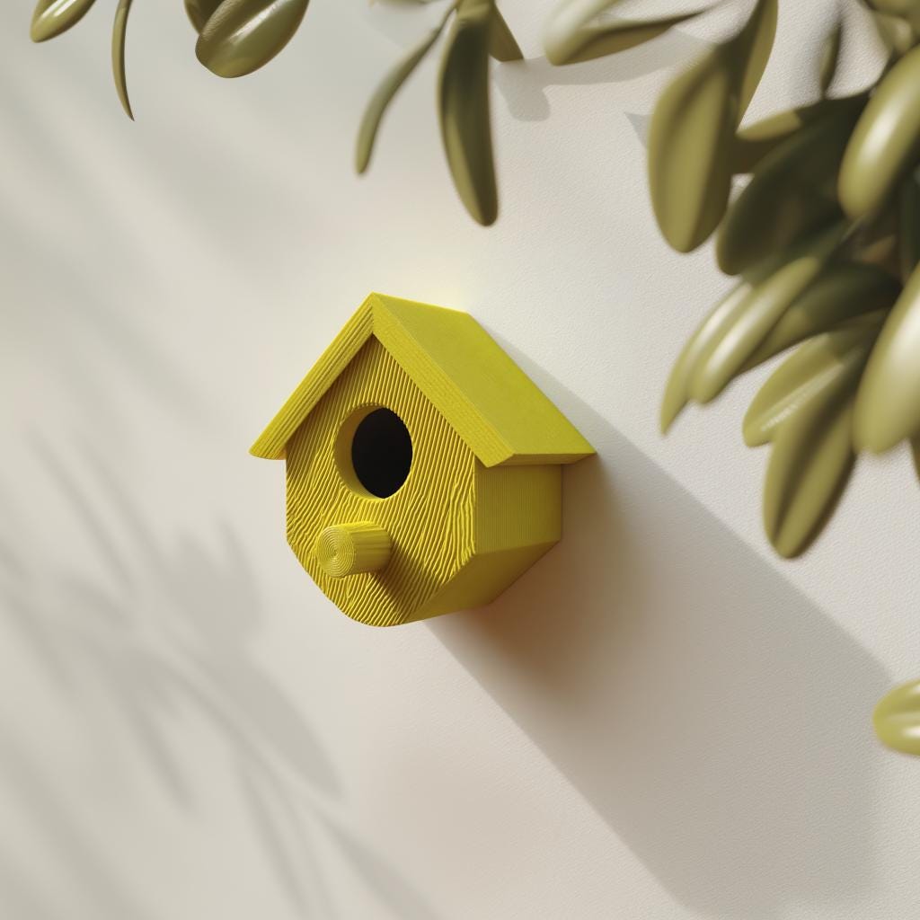 3D Printed Birdhouse Wall Decor with Removable Roof | Minimalist Bird House Sculpture with Perch for Hidden Key Storage and Entryway Accent