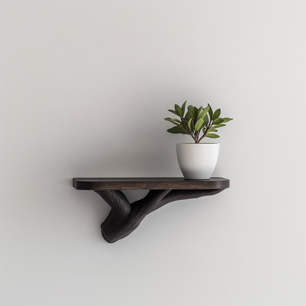 Dark Wood Wall Shelf | Tree Branch Floating Shelf | Modern Nature Decor | 3D Printed Plant Shelf | Organic Style Wall Accent Walls Art