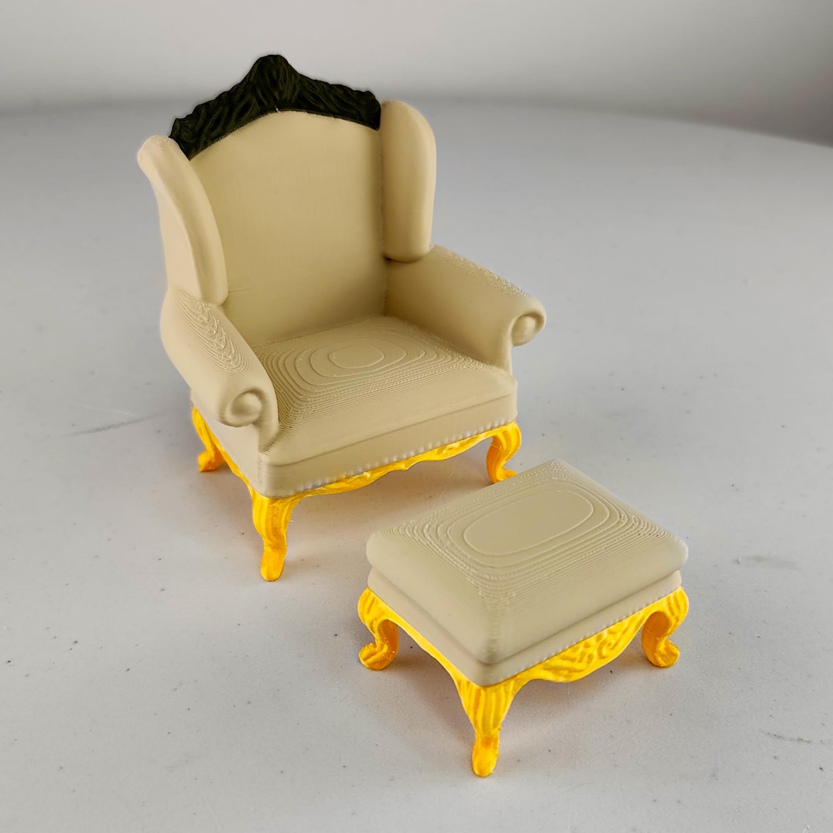 Dollhouse Victorian Armchair & Ottoman | 1:12 Scale Miniature Furniture | 3D Printed Elegant Dollhouse Chair | Miniature Home Decor