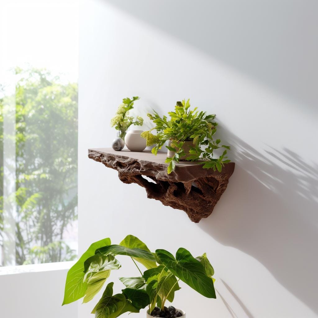 Root Inspired Floating Shelf | 3D Printed Wall Shelf Brown | Organic Wall Ledge for Plants