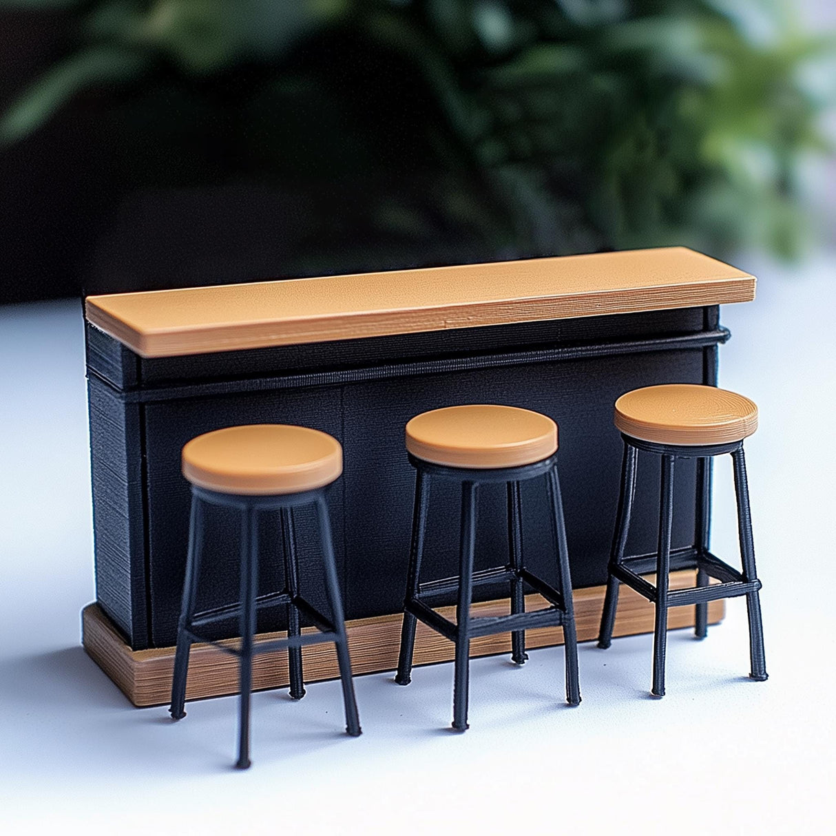 Miniature Bar Counter Set 1:12 Scale Dollhouse Furniture | Miniature Bar & Stools | Kitchen Table Modern Decor | Mini Bar Diorama Pub Scene
