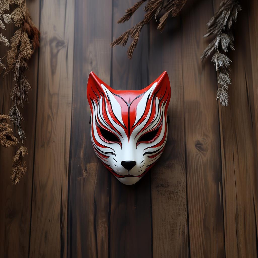 3D Printed Japanese Fox Warrior Mask | Cosplay Samurai Demon Mask | Anime Mystical Mask | Halloween Cosplay Mask | Noh Theater Mask