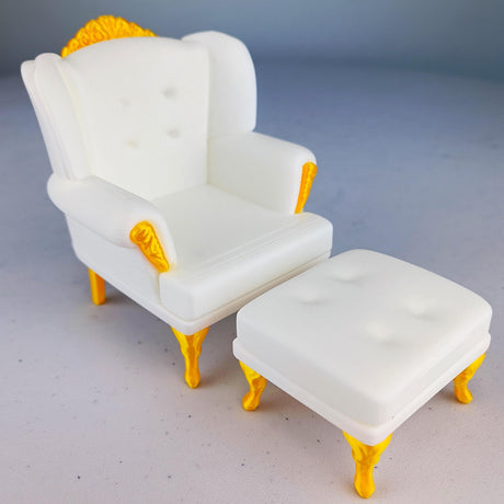 Dollhouse Sofa & Ottoman | 1:12 Scale Miniature Furniture | 3D Printed Victorian Chair