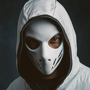 3D printed tactical skull mask with angular bone contours and dark armored facial details.