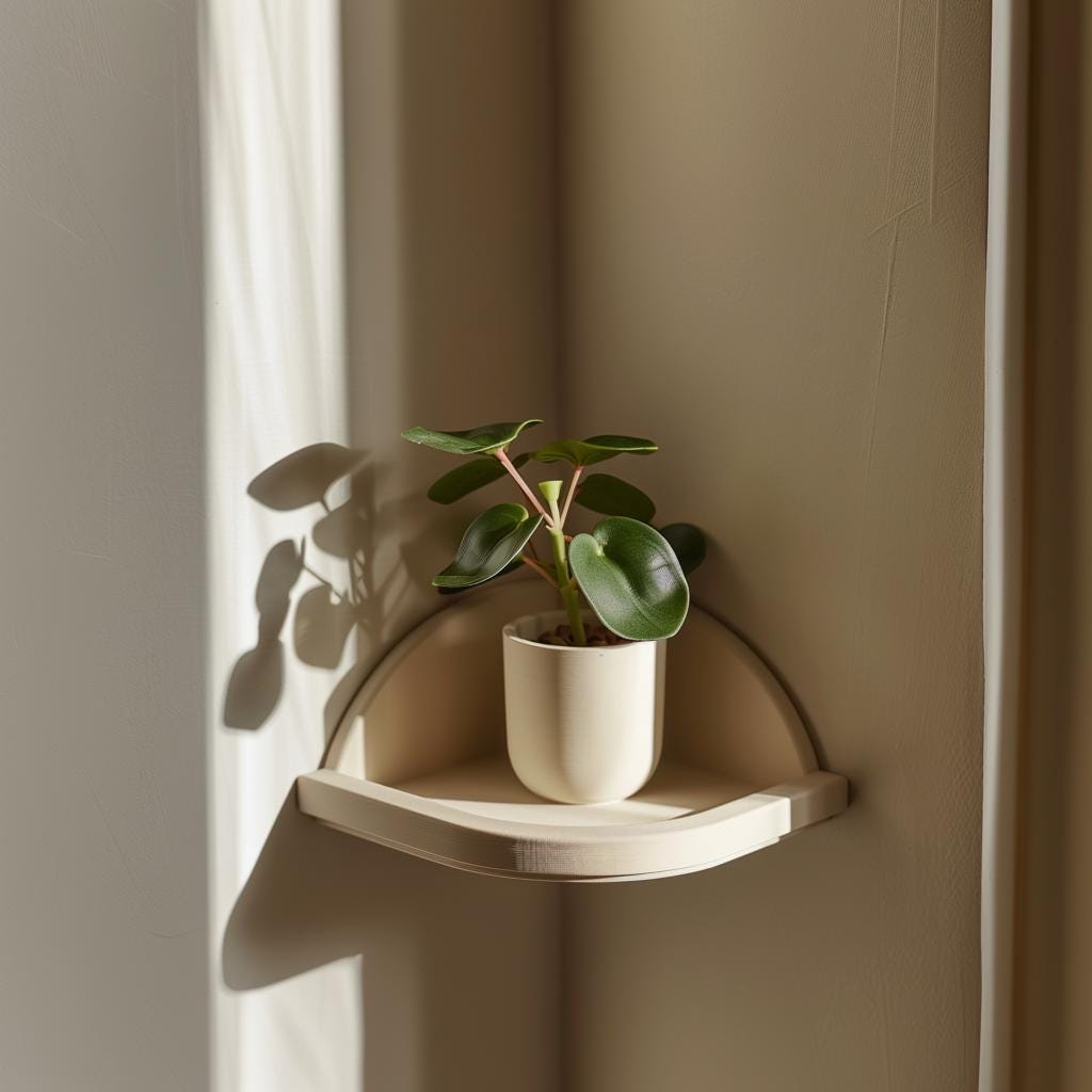 3D Printed Corner Wall Shelf | Minimalist Floating Plant Ledge | Modern Space Saving Display Accent for Cozy Contemporary Home Interiors