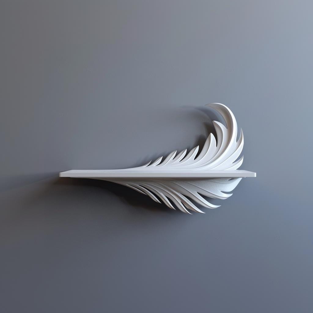 3D Printed Feather Wall Shelf | Sculptural Floating Display Ledge | Minimal Modern Wall Decor Accent for Contemporary Stylish Home Interiors