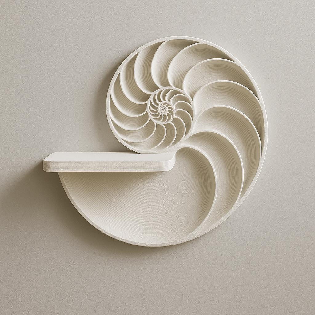 Nautilus Wall Shelf | Spiral Floating Shelf | 3D Printed Geometric Wall Art | Beige Matte Shell-Inspired Shelf | Modern Coastal Decor