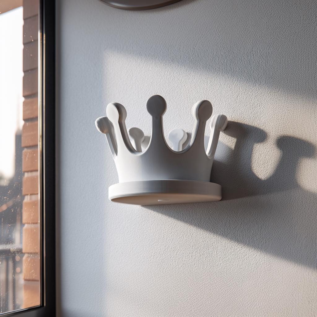 3D Printed Crown Wall Shelf | Floating Kids Room Ledge | Cute Minimal Royal Wall Decor Accent for Cozy Nurseries, Playrooms and Bedrooms