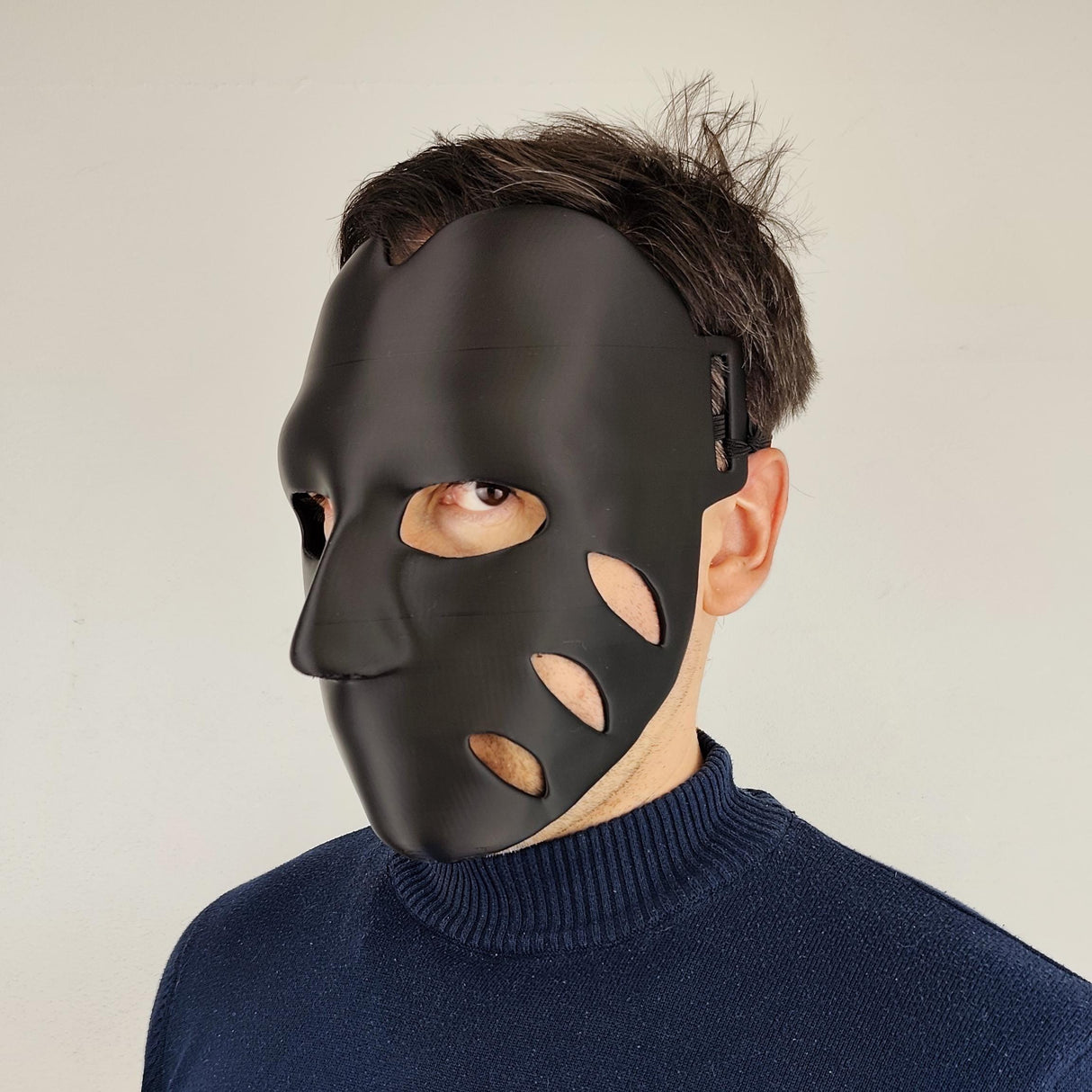Black 3D Printed Face Mask | Lightweight Cosplay Mask | Horror Costume Mask