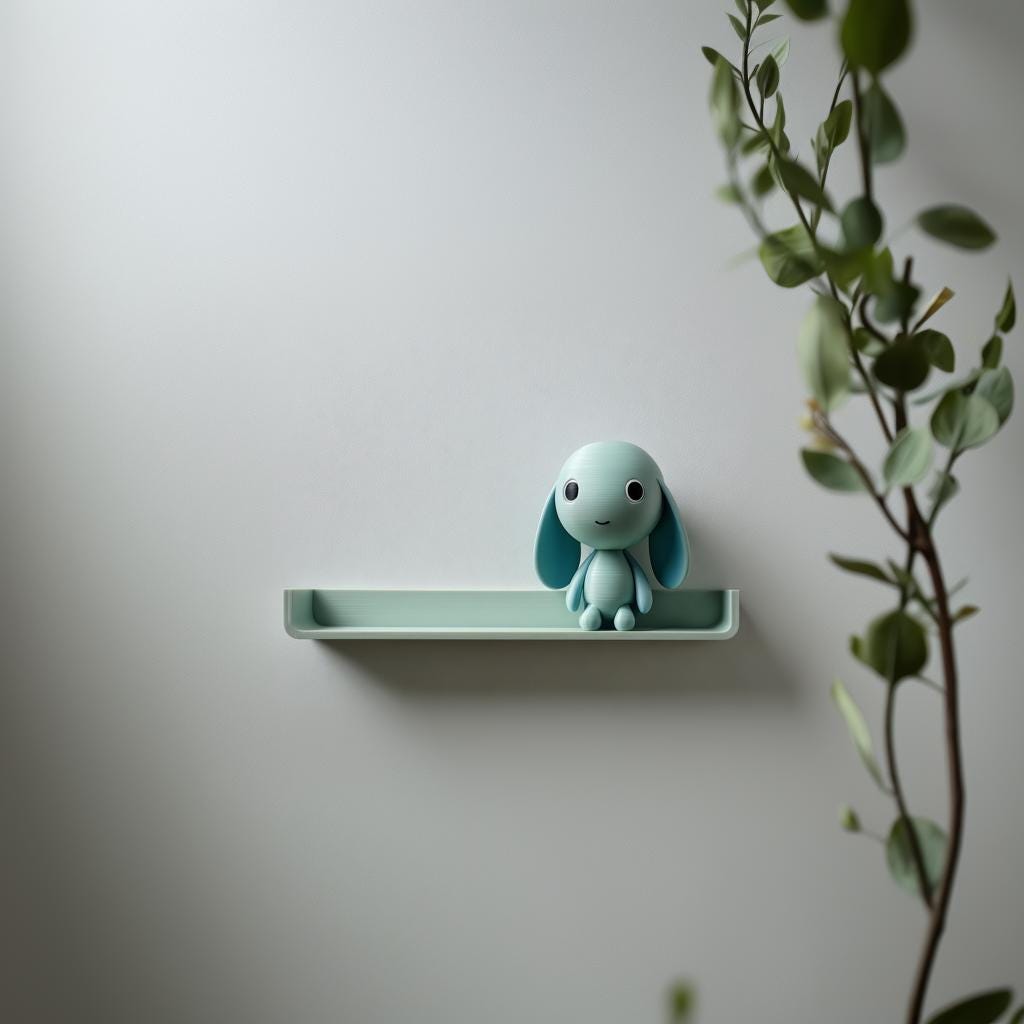3D Printed Bunny Wall Shelf | Minimalist Character Floating Ledge | Playful Modern Room Decor Accent for Kids Rooms and Cozy Home Interiors