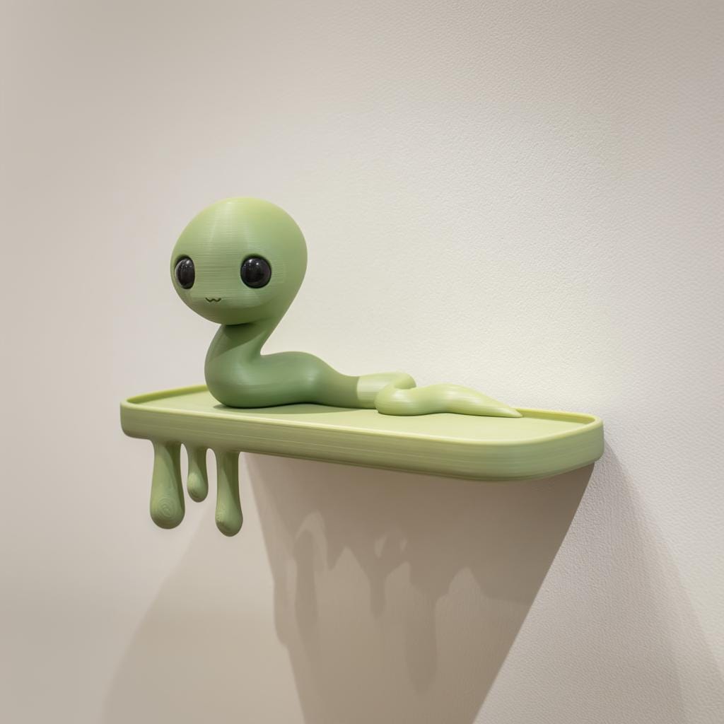 3D Printed Snake Creature Wall Shelf | Minimal Character Dripping Floating Ledge | Playful Room Decor Accent for Kids Rooms and Cozy Homes
