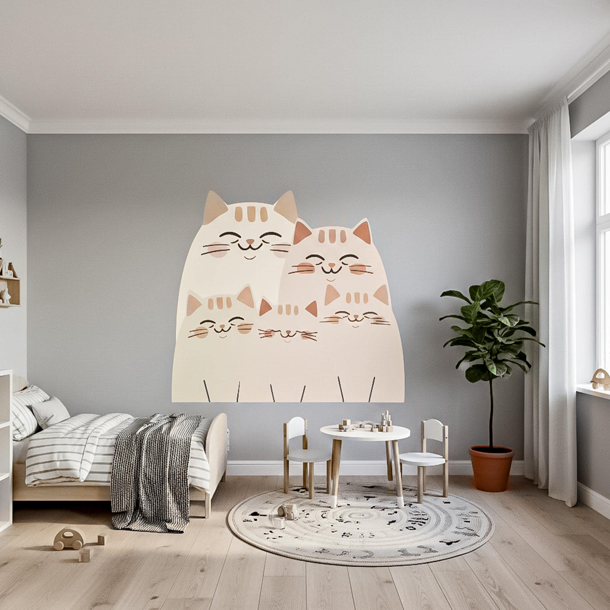 Cute Cat Family Wall Decal | Nursery Cat Stickers | Boho Kitten Wall Art | Kids Room Decor | Minimalist Pet Decal