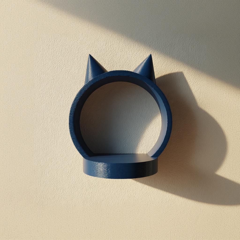3D Printed Cat Ears Wall Shelf | Minimal Round Floating Ledge | Cute Modern Wall Decor Accent for Bedroom, Nursery, Kids Room or Playroom