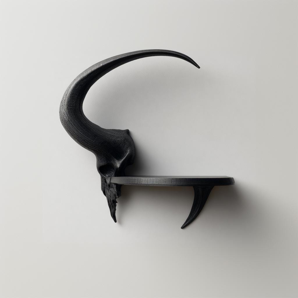 3D Printed Ram Skull Wall Shelf | Dark Fantasy Horned Floating Ledge | Gothic Room Decor Accent | Bedroom Gaming Setup | Home Entry Decor
