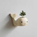 3D Printed Whale Wall Planter | Cute Kawaii Wall Mounted Pot | Minimal Ocean Nursery Decor Accent for Small Plants and Greenery