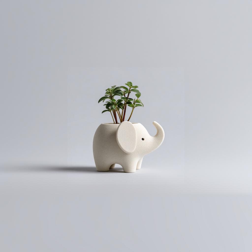 3D Printed Elephant Planter Pot | Minimal Animal Succulent Vase for Desk and Shelf | Modern Tabletop Decor Accent for Home and Office