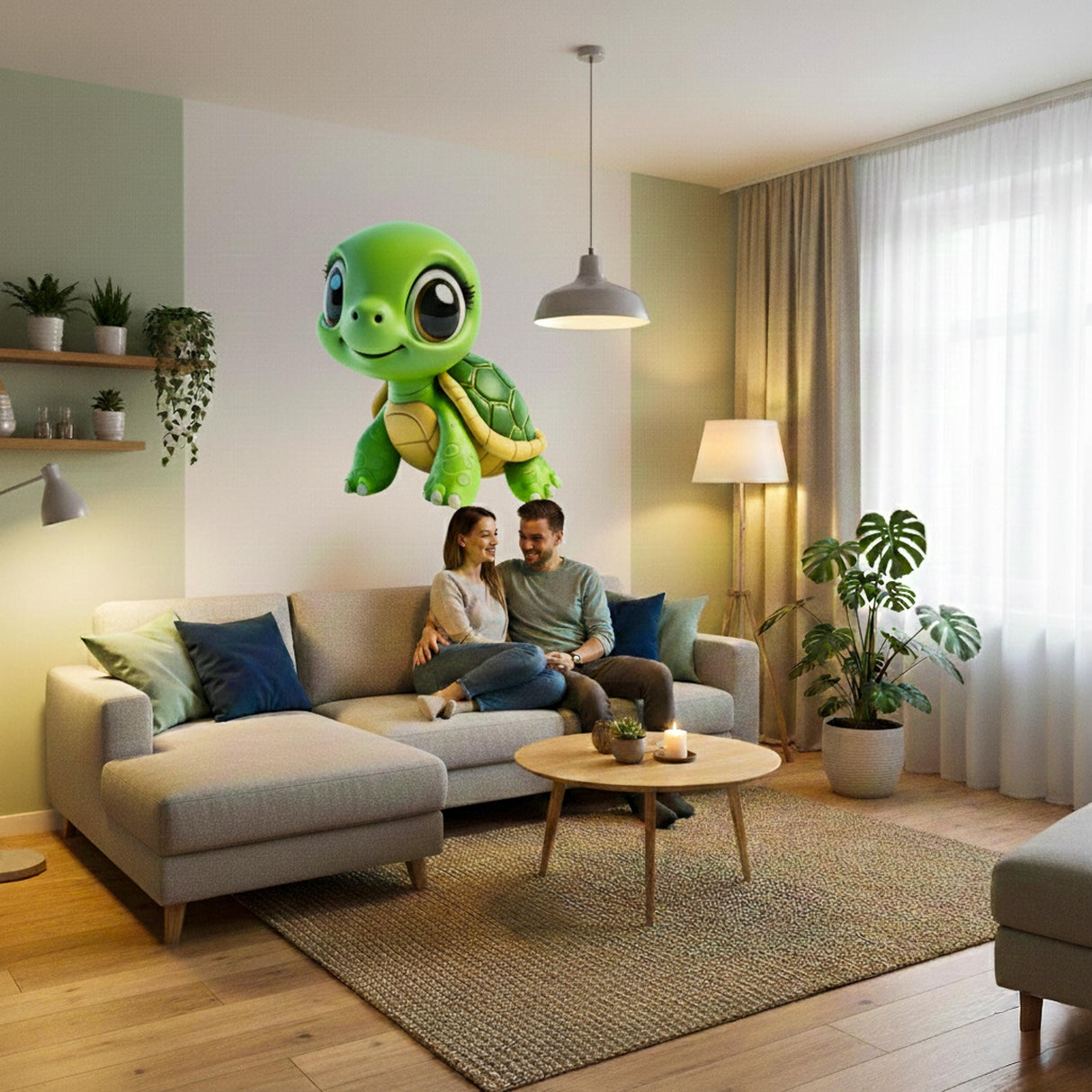 Cute 3D Sea Turtle Wall Decal | Nursery Ocean Decor | Kids Room Animal Sticker | Playroom Sea Life Art | Green Turtle Graphic