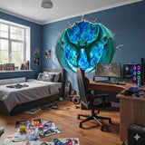 3D Blue Fire Dragon Wall Decal | Epic Fantasy Portal Mural for Teen Boys Room