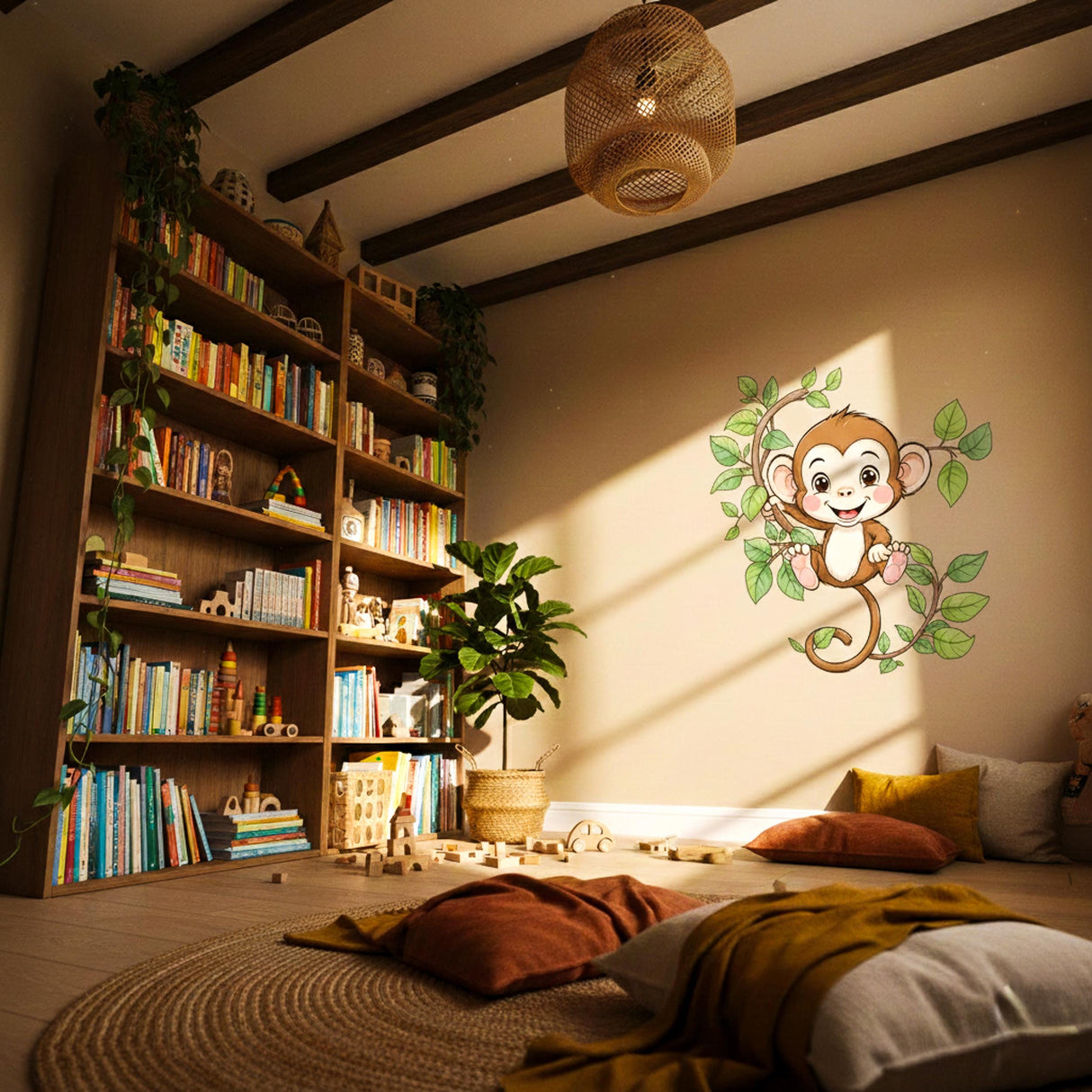 Monkey Wall Decal | Jungle Nursery Decor | Safari Wall Sticker | Kids Room Art | Playful Animal Graphic