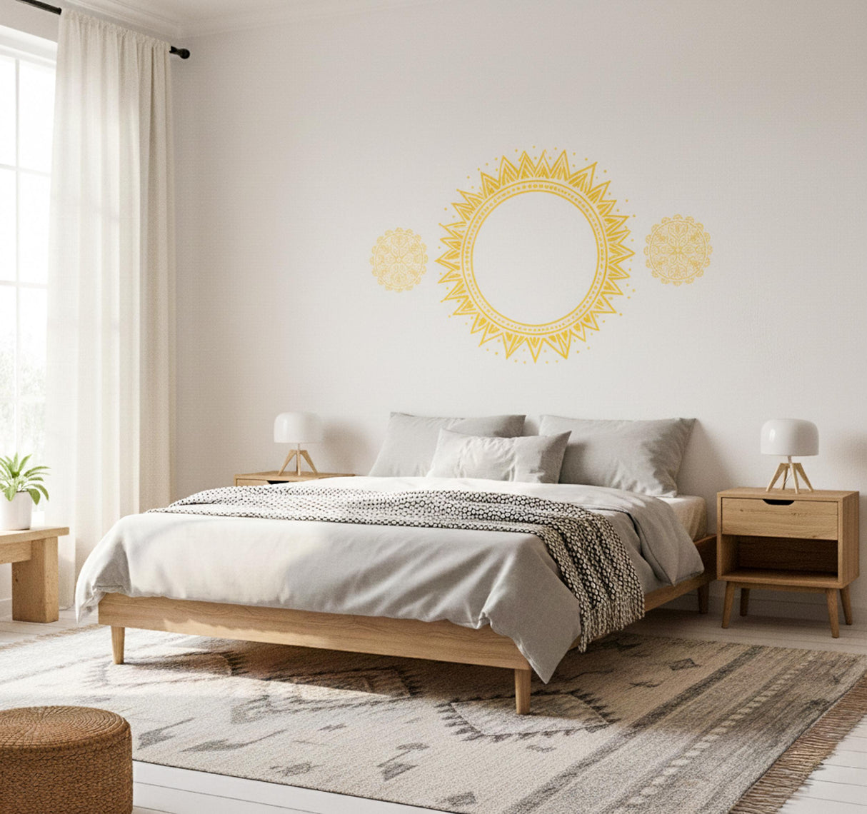 Golden Sun Wall Decal | Boho Mandala Wall Art | Celestial Home Decor | Yoga Studio Mural | Sunburst Wall Sticker | Radiant Sun Gift